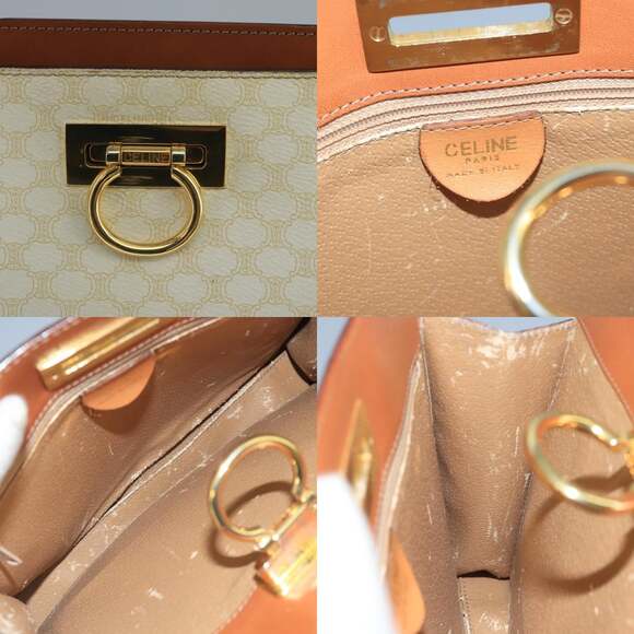 CELINE Macadam Canvas Hand Bag Pvc Leather White Gold - Picture 11 of 13